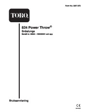 Toro 38053 824 Power Throw Snowthrower Owners Manual, 2003 page 1