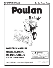 Poulan 96194000600 414949 Snow Blower Owners Manual page 1