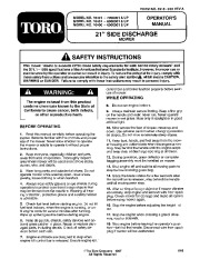 Toro 16400 16401 21-Inch Lawn Mower Owners Manual, 1996 page 1