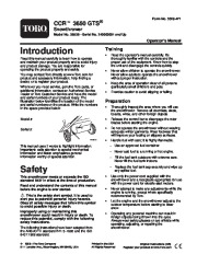 Toro CCR 3650 GTS 38538 Snow Blower Owners and Service Manual 2004 page 1
