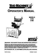 MTD Yard Machines E740 E760 Snow Blower Owners Manual page 1