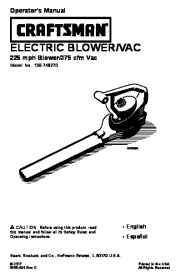 Craftsman 99225 136.748270 Electric Blower Vac 225mph 375cfm Owners Manual page 1