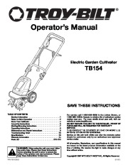 MTD TB154 Electric Gardern Cultivator Lawn Mower Owners Manual page 1