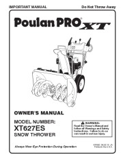 Poulan Pro XT627ES 437920 Snow Blower Owners Manual page 1