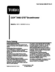 Toro 38516 Toro CCR 2450 GTS Snowthrower Parts Catalog, 2006 page 1