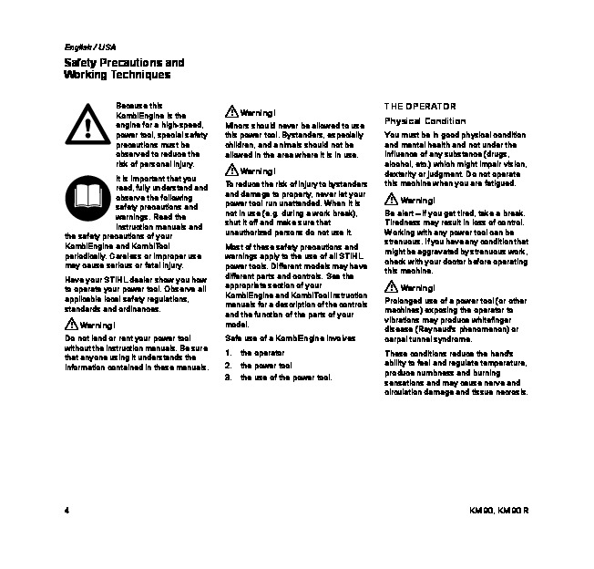STIHL KM 90 Blower Kombi System Owners Manual