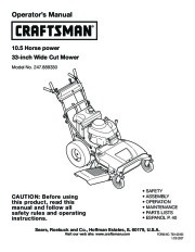 Craftsman 247.889330 10.5 Horse 33 Inch Wide Cut Lawn Mower Owners Manual page 1