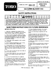 Toro 51575 850 Super Blower Owners Manual, 1991 page 1