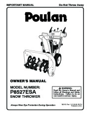 Poulan P8527ESA 185143 Snow Blower Owners Manual page 1