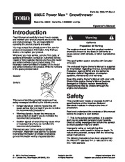 Toro Power Max 828LE 38632 Snow Blower Owners and Service Manual 2004 page 1