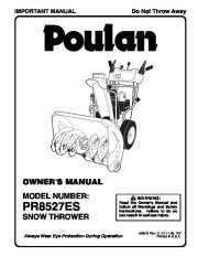 Poulan PR8527ES 199375 Snow Blower Owners Manual page 1