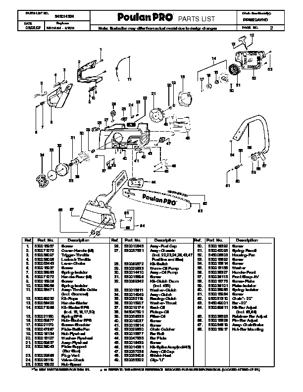 2007 Poulan Pro PP4620AVHD Chainsaw Parts List