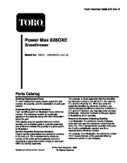 Toro 38637 Toro Power Max 828 OXE Snowthrower Parts Catalog, 2008 page 1