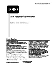 Toro 20016 22-Inch Recycler Lawn Mower Parts Catalog page 1