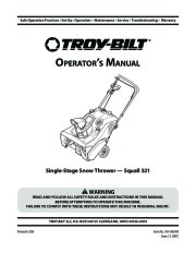 MTD Troy Bilt Squall 521 Snow Blower Owners Manual page 1