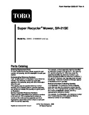 Toro 20045, 20048 Super Recycler Mower, SR-21SE Parts Catalog, 2001 page 1