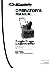 Simplicity 319M 319E 1694382 1694383 Single Stage Snow Blower Owners Manual page 3