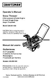  536.881400 Craftsman 21-Inch Snow Thrower Single Stage Auger Propelled Owners Manual page 1