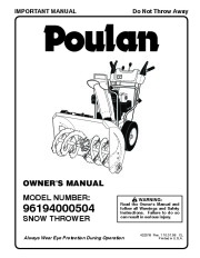 Poulan 96194000504 422018 Snow Blower Owners Manual page 1