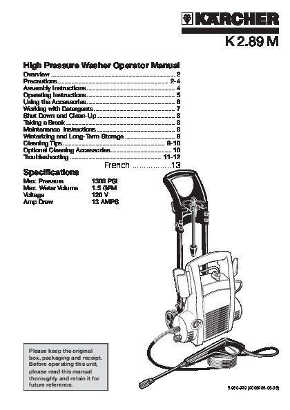Karcher Usa Pressure Washer User Manual