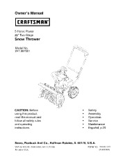 Craftsman 247.887001 Craftsman 22-Inch Snow Thrower Owners Manual page 1