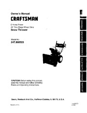 Craftsman 247.888520 Craftsman 26-Inch Two Stage Wheel Drive Snow Thrower Owners Manual page 1