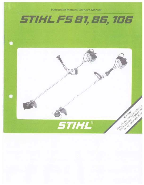 Stihl Fs 81 86 106 Trimmer Owners Manual