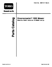 Toro 04034 Greensmaster 1000 Lawn Mower Parts Catalog page 1