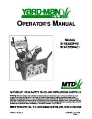 MTD Yard Man 31AE553F401 31AE573H401 Snow Blower Owners Manual page 1