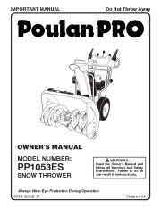 Poulan Pro PP1053ES 421918 Snow Blower Owners Manual page 1