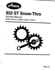 Ariens Sno Thro 932 932100 932308 932500 932501 Series Snow Blower Parts Manual page 1