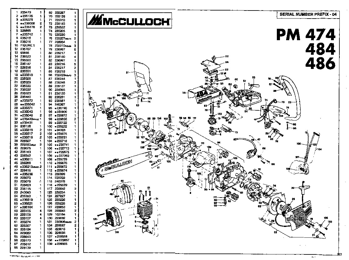 McCulloch Promac 474 484 486 Chainsaw Service Parts List
