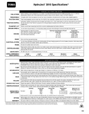 Toro HydroJect 3010 Specifications HYDROJECT FUEL SYSTEM TIRES WHEELS TRACTION DRIVE Specs page 1