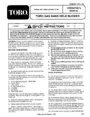 Toro 30935 20cc Hand Held Blower Manual, 1992 page 1