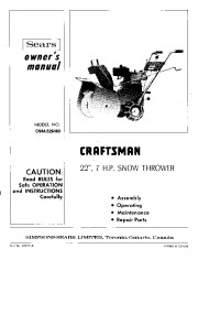 Craftsman C944.526460 Craftsman 22-Inch Snow Thrower Owners Manual page 1