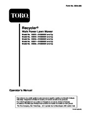 Toro 20022 20023 20025 20027 20035 R-21S Recycler Lawn Mower Owners Manual, 2001 page 1