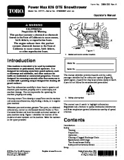 Toro 37777 Power Max 826 OTE Snowthrower Owners Manual, 2015 page 1