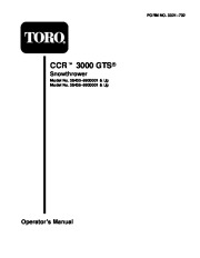 Toro CCR 3000 GTS 38430 38435 20 Inch Single Stage Snow Blower Owners Manual 1999 page 1