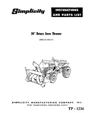 Simplicity 990175 36-Inch Snow Blower Owners Parts Manual page 1