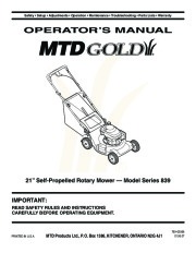 MTD Gold 839 Series 21 Inch Self Propelled Rotary Lawn Mower Owners Manual page 1