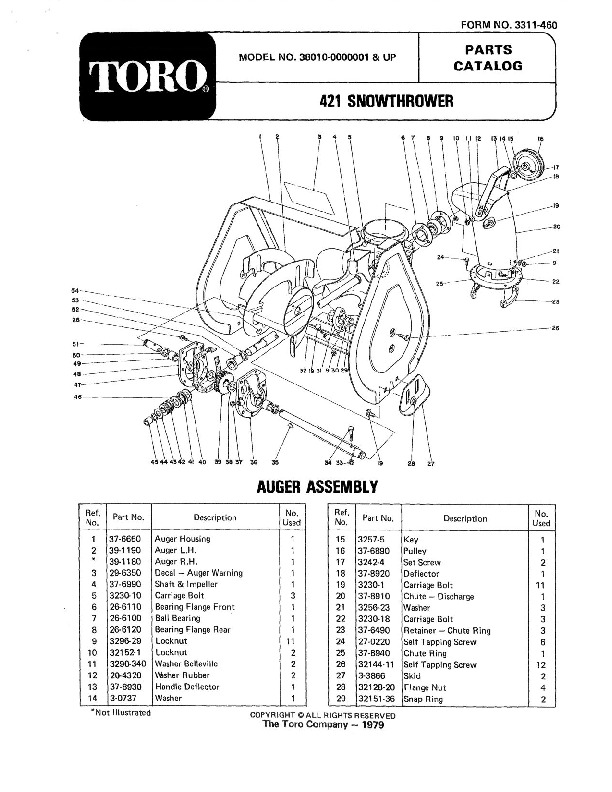 Toro 38010 421 Snowblower Manual, 1980