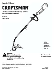 Craftsman 316.790130 15 Inch Weedwacker Trimmer Owners Manual page 1