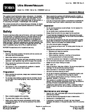 Toro 51594 Ultra Blower/Vacuum Owners Manual, 2010, 2011, 2012, 2013, 2014 page 1