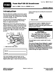 Toro Power Max 828OE 38639C Snow Blower Owners Manual 2008 page 1
