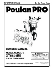 Poulan Pro XT5524ES 422078 Snow Blower Owners Manual page 1