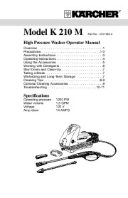 Kärcher K 210 M Electric Power High Pressure Washer Owners Manual page 1
