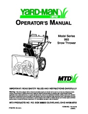 MTD Yard Man 770-10278 993 Snow Blower Owners Manual page 1