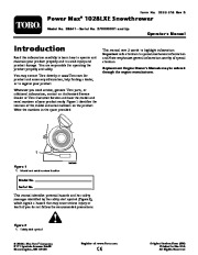 Toro 38641 Toro Power Max 1028 LXE Snowthrower Owners Manual page 1