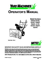 MTD Yard Machines E602E E642EE642F E662E E662H 614E E644E E664F E6A4E Snow Blower Owners Manual page 1