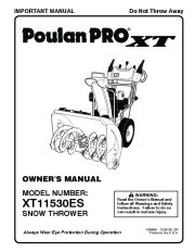Poulan Pro XT11530ES 429884 Snow Blower Owners Manual page 1